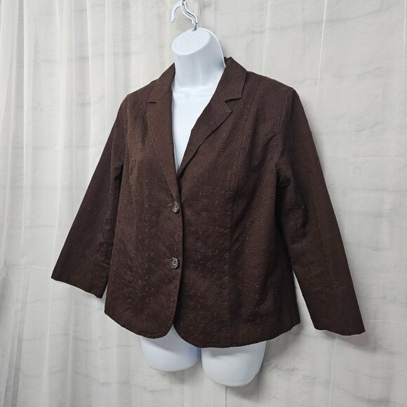 Studio Works Brown Embroidered Eyelet Blazer Boho 8 - Picture 6 of 12